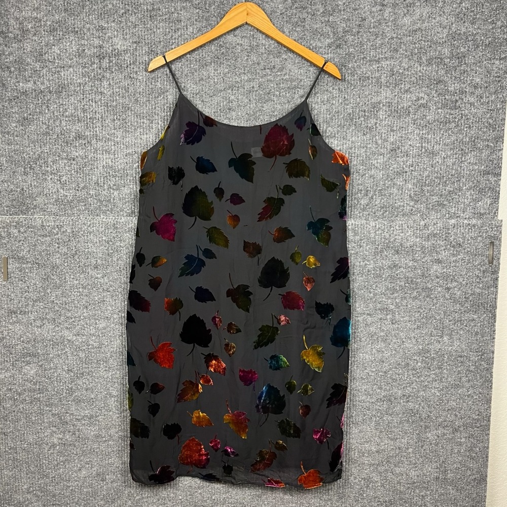 Vtg 90s Neiman Marcus Slip Dress Womens L Multicolor Velvet Leaves Autumnal